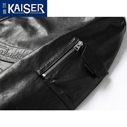 
Kaiser (KAISER) genuine leather leather jacket for men Hepburn grade goat leather jacket vertical lapel motorcycle leather jacket young commuter business jacket black XL (175) (suitable for 120-140Jin [Jin equals 0.5 kg])