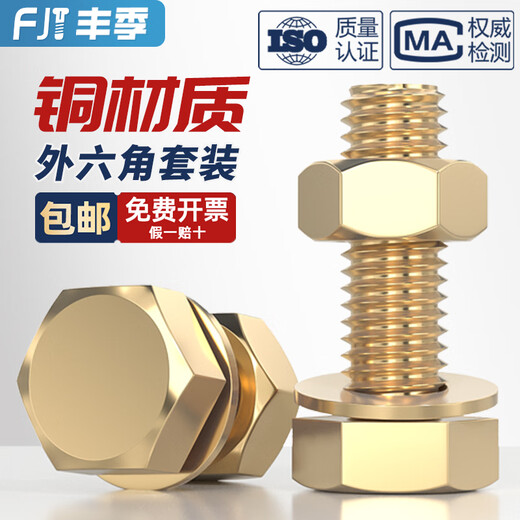 Fengji national standard pure copper full brass screw flat washer nut set external hexagonal bolt combination 4M5M6M8M10M12M16 M8*30-5 set