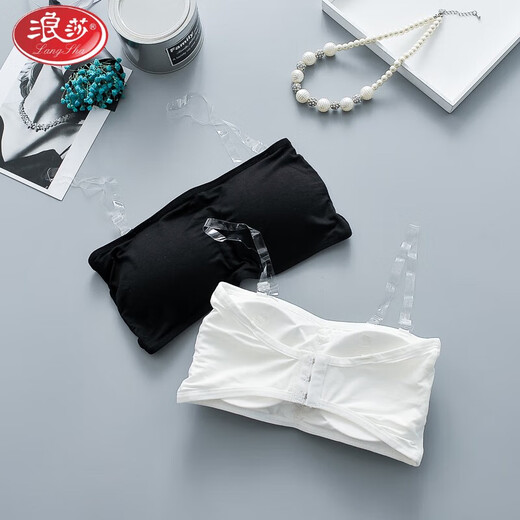 LangSha Modal underwear for women, anti-slip straps, bra pads, no rims, tube top, anti-exposure, transparent shoulder straps, strapless chest wrap, white (single pack), one size fits all