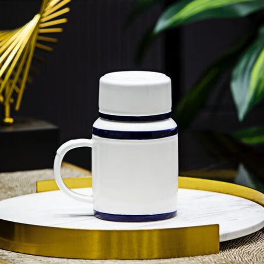 Shiju Jingdezhen Authentic Blue and White Ceramic Mug with Cover Home Office Cup Drinking Cup Teapot Tea Cup Large Capacity Peacock Southeast Flying Teapot Cup 500ml 1 piece