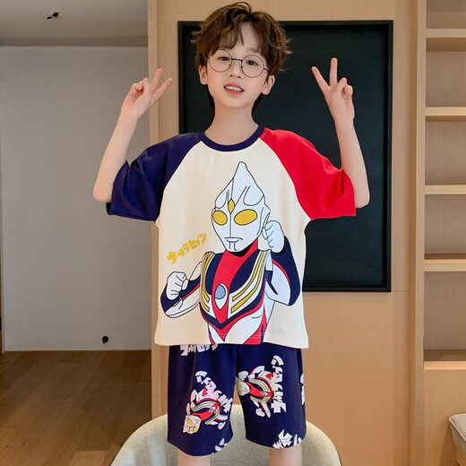 迪士尼（Disney）男童睡衣2024新款儿童纯棉夏季短袖短裤套装全棉中大童宝宝家居服 TN673 童10码(建议105-115cm)(童10码(