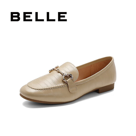 Belle Sheepskin Style British Style Flofer Pequeños zapatos de cuero plano Suelas planos de la belleza retro profunda A7H1DAA4 Color de albaricoque 36