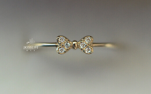 Beiyou 9K gold French exquisite and simple micro-paved zircon girly bow K gold ring slim ring light yellow Hong Kong code No. 11