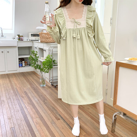 朵蕾汀公主风睡裙女生春秋冬季色甜美花边中长款睡衣连衣裙薄款家居服 sx#9904-1 方领蕾丝裙 粉色 M  160