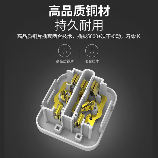 2脚转3脚插座转换器迷你二孔转三孔L07转接头2变3项插头不带线 2脚转5孔+2孔（底部）