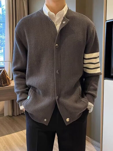
TB BROWIN Tom TB four-bar knitted cardigan jacket men's autumn new sweater men's high-end American retro v-neck hair Navy blue stripes 2XL (140-155Jin [Jin equals 0.5 kg])