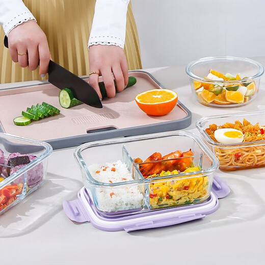 
Xinmeiya Microwave lunch box Student lunch box Cluster Bento box Glass fresh box Insulation bag with lunch box Office worker Smoked purple + tableware + insulation bag - 3 grid 1050ml