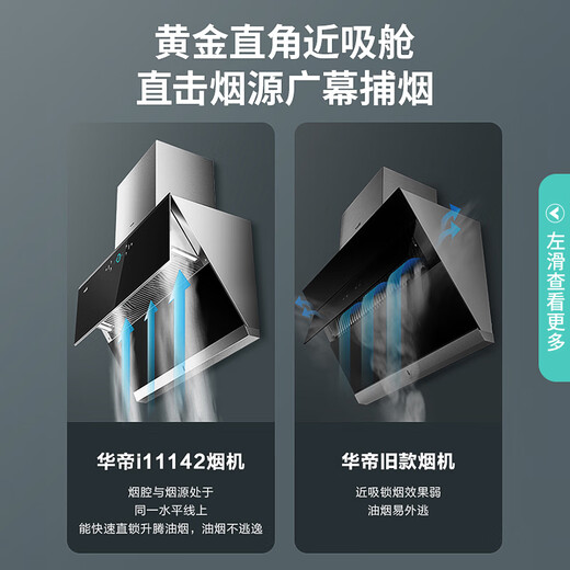华帝（VATTI） i11142国家政府补贴官方顶侧双吸油烟机家用 24立方大吸力挥手自清洗 变频烟感巡航 黄金直角近吸舱 1000Pa静压 天机系列 黑色