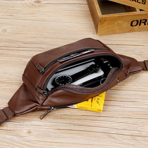 Cool kangaroo waist bag men's genuine leather cowhide multifunctional large capacity oblique crossing construction site work running waist new mobile phone bag 866 gray