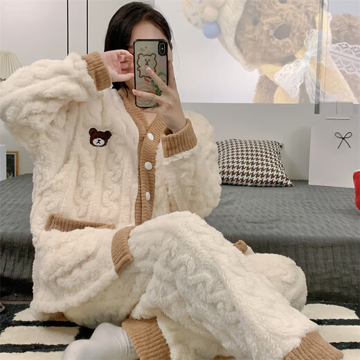 
Ou Luxi confinement last year, flannel thickened and fleece breastfeeding pregnant women's pajamas in winter, coral velvet warm postpartum feeding jacket YXY684 L (recommended 110-130 Jin [Jin equals 0.5 kg])