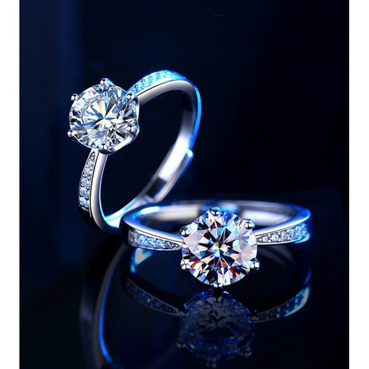 Hongying imitation moissanite diamond 1 carat electroplated couple ring female wedding proposal birthday gift four-claw ring for girlfriend 10 points men's ring main stone 3mm opening adjustable