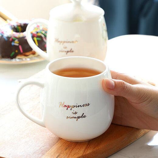 Porcelain Knight Pot Belly Cup Bone China Mug with Lid and Spoon Cup Milk Cup Ceramic Water Cup Cute Korean Flower Coffee Cup Camellia Round Belly Cup with Lid + Spoon