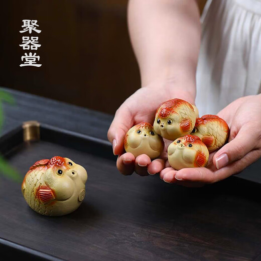 Juqitang tea pet ornaments, purple clay cultivable creative tea tray and tea table accessories, cute bubble carp tea toy, Zen tea set, A5 small lucky fish, single