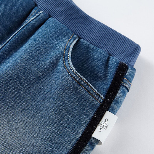 
British off-season autumn and winter baby pants baby plus velvet warm wool base trousers denim blue YRKCJ41236A 110cm