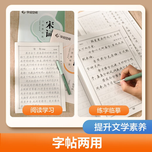 Ten Thousand Volumes of Chinese Regular Script Three Hundred Tang Poems and Song Ci Practice Copybooks for Students to Copy and Describe for Adults Practice Calligraphy Fountain Pen Hard Pen Copybooks Block Regular Calligraphy Practice Book 2 Volumes of Tang Poems and Song Ci