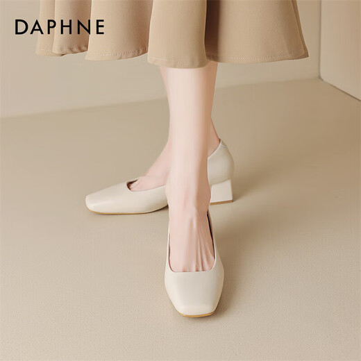 Daphne Single -Schuhe für Frauen Schaffell Dicke Absätze Vielseitige High Heels pendeln bequeme Frauenschuhe 4023101373 Beige 38