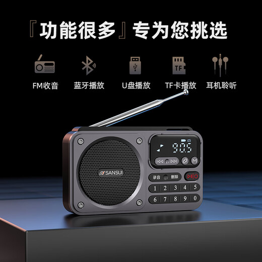 山水（SANSUI）M30老人收音机老年人充电插卡音乐播放器迷你小音箱便携式随身听FM调频广播音响蓝牙音箱 灰色