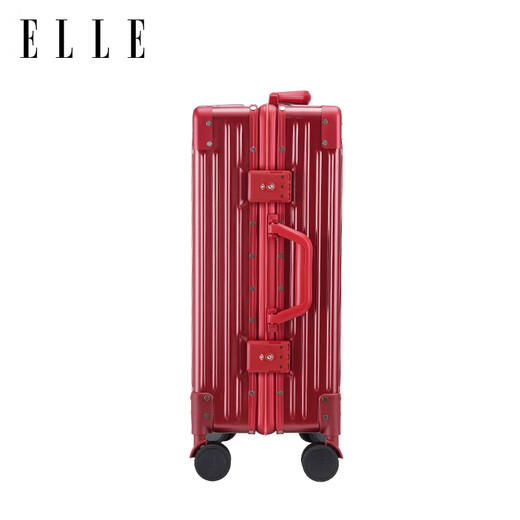 ELLE法国品牌行李箱红色26英寸铝框时尚拉杆箱大容量女士结婚密码箱