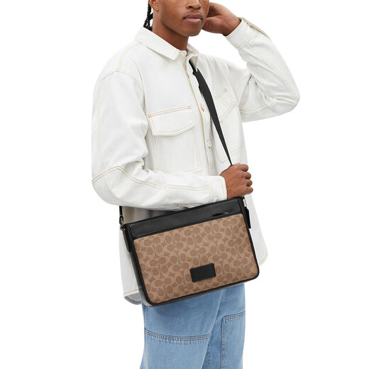 COACHDistrict Crossbody Bag 男士斜挎包邮差包公文包 棕色logo CV761-QBNRX