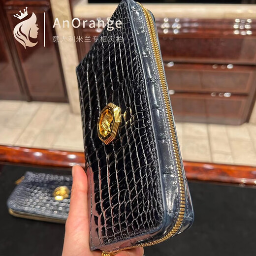 Stefano Ricci Stephen's new genuine leather men's bag with multiple card slots, gold-plated decoration, handmade bright crocodile leather wallet, black