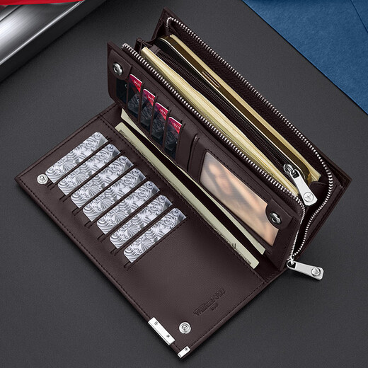 Britisch Paul Echt Leder Brieftasche Herren Langer Reißverschluss Multifunktion großer Kapazität Multi-Card-Vorderschicht Cowide Kartenbeutel Anti-Diebstahl Pinsel Handtasche Schwarzes Lychee Muster