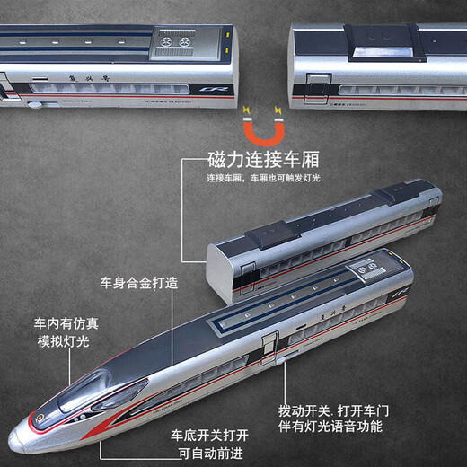 
Chezhi Alloy High-speed Railway Fuxing EMU model train simulation large Harmony children's train subway toy gift Alloy remote control Fuxing silver double front + carriage