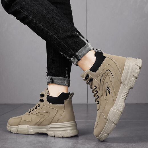 Changxiang Huili men's shoes in summer waterproof and non-slip work high-top men's shoes work on construction site thick sole wear-resistant large-size Martin shoes men YJ-9193 khaki 41