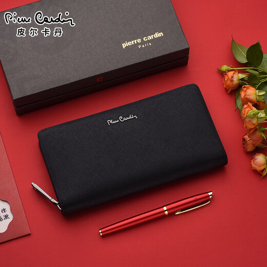 Pier Cardin Herren Handtasche Geschäft Langes Kuhpferds Brieftasche Reißverschluss Ticket Clip Wallet Clutch Geschenkbox für Freund Dad Geschenk Geschenk, um Reichtum und Segen anzuziehen