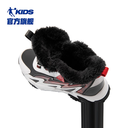 Jordan boys' cotton shoes, children's velvet mid-top sneakers, big children's knob buckle children's shoes, black/Jordan white 36