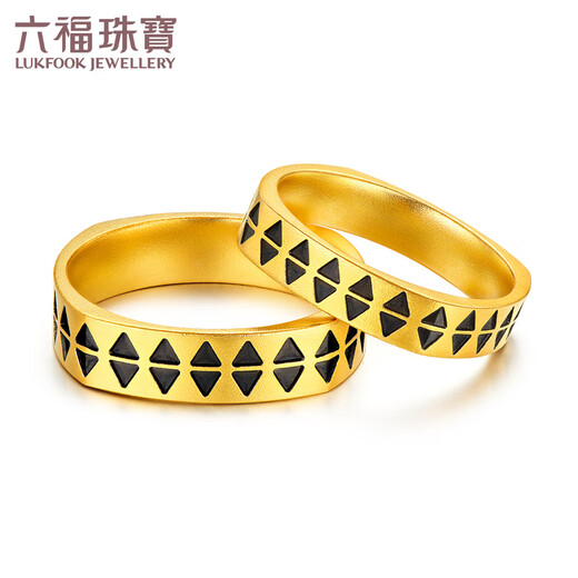 六福珠宝足金几何方圆电黑工艺黄金戒指男女款情侣对戒单只计价 021621KAA 11号-5.17克(含工费693元)