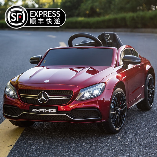 Echt autorisiertes Mercedes-Benz Kinder-Elektroauto, Allrad-Babyspielzeug mit Fernbedienung, Autoaufladung für Jungen und Mädchen, schaukelnd und sitzend, mit Fernbedienung, Xingchenhao-Farbe, weinrot, Vierradantrieb, tragbares Laden, Schaukel, hohe Türöffnung, Ledersitz