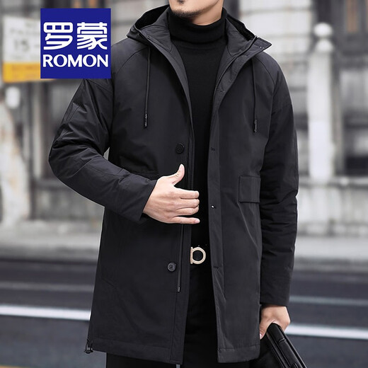 Luo Meng mid-length windbreaker men's autumn and winter windproof and cold-proof down coat for young and middle-aged people, hooded dad jacket FY192213 gray spring and autumn style XL 180 recommended 130-140 Jin Jin equals 0.5 kg