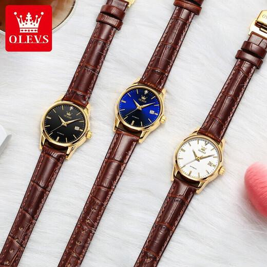 Olevs Swiss Certified Brand Watch Women's Mechanical Watch Полностью автоматические простые темпераментные женские часы высококачественные модные часы Olevs-6629 коричневые кожаные белые лица Женщины