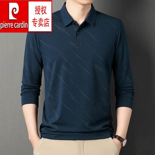 Pierre cardin middle-aged long-sleeved Polo base shirt top 2025 spring and autumn new striped print business casual T-shirt men 829-Luo Se 3XL/125 suggestion 160-180Jin [Jin equals 0.5 kg]