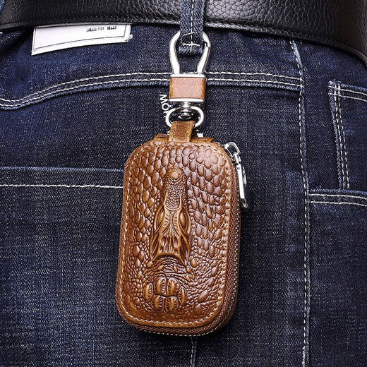 Первый слой Cowhide Car Caue Bag для мужской подлинной кожи простая сумка на молнии для мини -трейлера по талии Ключевой корпус Универсальный черный крокодиловый рисунок (13662)