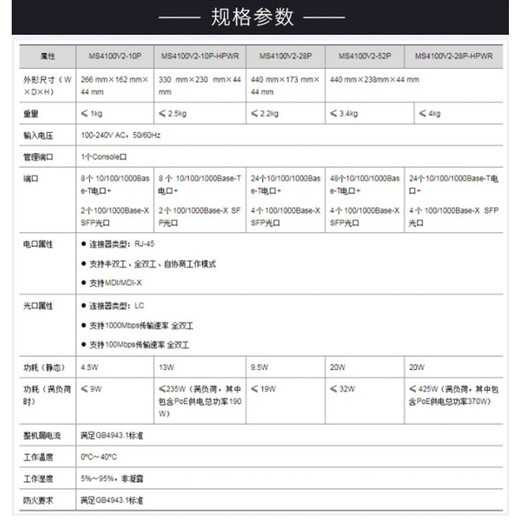 华三（H3C） 千兆交换机网管型企业级 MS4100系列安防监控专用 网线分线器网络交换器即插即用 MS4100V2-52P 48口千兆+4光口 WEB网管 带光纤接口