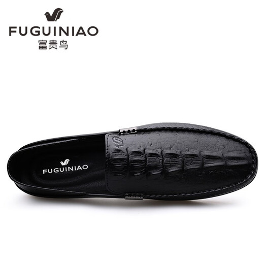
Fugui Bird Summer Beanie Men's Real Leather Lazy Casual Leather Shoes Soft Sole Breathable Business Driving Daddy Shoes Yulin FG9898 Black 38