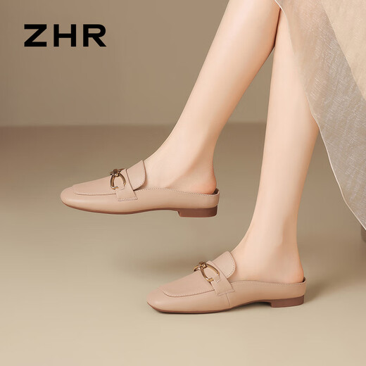 ZHR包头拖鞋女夏通勤穆勒半拖女外穿法式凉拖一脚蹬女鞋AH681杏色37
