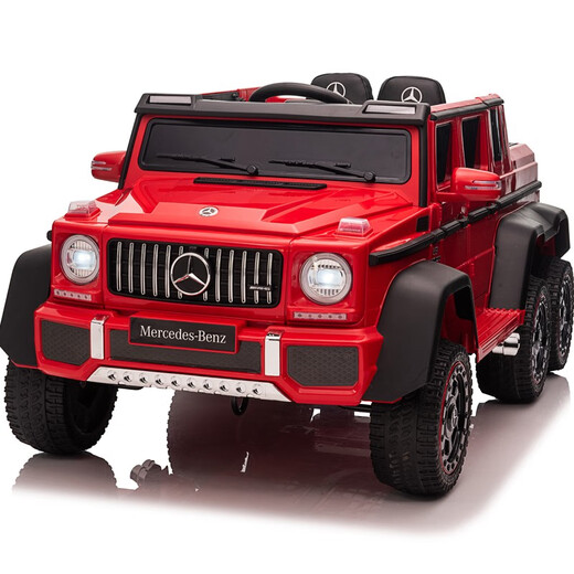 FUERBAO Mercedes-Benz authorized children's electric car can sit in an adult toy car, a child's six-wheel double stroller with remote control, six-wheel drive red + adult throttle + trunk + soft tires