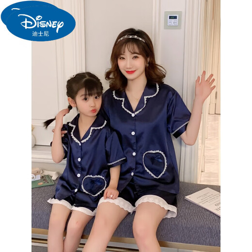 迪士尼（Disney）亲子睡衣夏季冰丝真丝绸短袖薄款母女大童女孩儿童空调家居服套装 QN1049短袖长.裤 14码 【适合体重45-55斤】