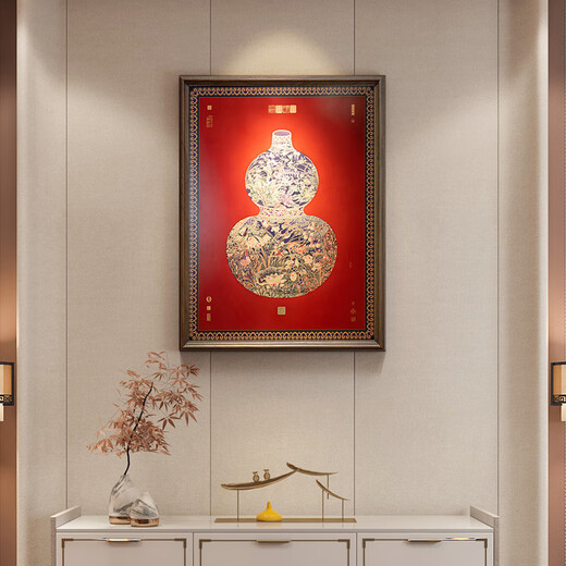 Guge Space Focus Art Entrance Wall Decorative Painting Fulu Linmen Hanging Picture New Chinese Style Gourd Decorative Painting Restaurant Background Wall Round Copper Color Painting Fulu Linmen Store Manager Recommends 600*800mm Black Walnut Solid Wood Picture Frame Copper Color Burning Technology + Brass Painting Core + Package Installation