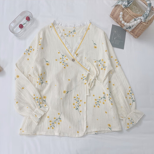 
Pregnant women pajamas spring and autumn cotton gauze confinement clothes summer postpartum mother breastfeeding pregnancy home clothing set for women Huang Juhua kimono A1047#A M 80-100Jin [Jin equals 0.5 kg]