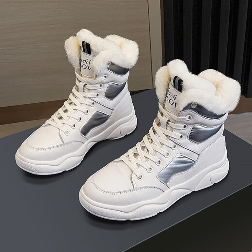Vbmgs Botas de nieve de piel de vaca para mujeres 2025 Nuevos zapatos de invierno para mujeres de invierno zapatos de invierno más altos de terciopelo botas cortas impermeables botas de mujer versátiles versátiles (cuero real) MM6626 38