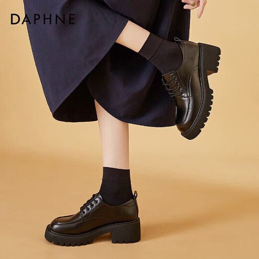 Daphne Single -Schuhe für Frauen 2024 Frühling Britisch -Stil -Ladung Dicke Sohle erhöhte Lederschuhe Vielseitige Frauenschuhe schwarz 36