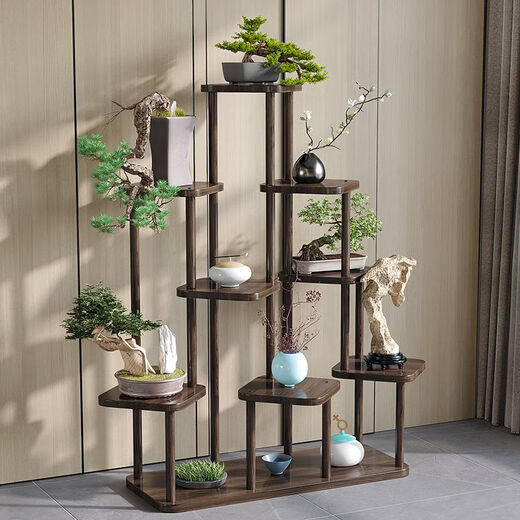 Soporte de flores para balcón de flores balcón nuevo estilo chino mesa de flores decoración interior sala de estar de múltiples capas ventanas suculenta bote de flores estante de pollo tridimensional estante de flores de madera de madera de siete capas