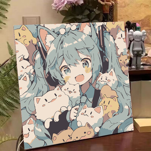 初音未来diy数字油画儿童简单手工填色画学生手绘丙烯油彩画 FQ719 20*20绷好带背板++画架颜料画笔