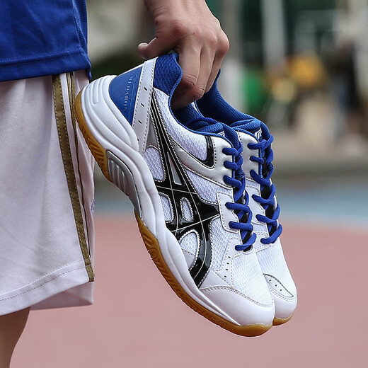 KUNY exports to Japan competition volleyball shoes for men and women for students comprehensive indoor and outdoor sports shoes shock-absorbing air volleyball shoes 519 white blue 43
