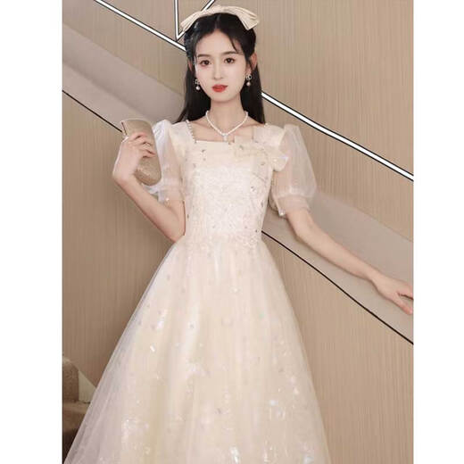 Seidler champagne color evening dress for women 2025 new light luxury high-end banquet princess graduation gift bridesmaids can usually wear light champagne M