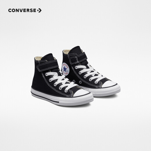 Converse children's shoes for boys and girls high-top canvas shoes ALL STAR classic children's Velcro all-match casual shoes black 35 recommended foot length 22cm