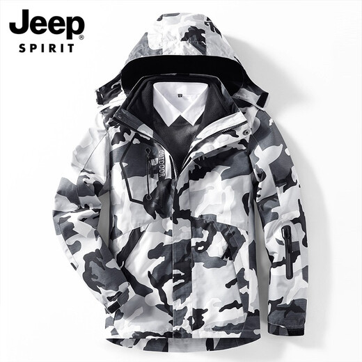 Jeep JEEP outdoor men's three-in-one two-piece set detachable velvet thickened jacket fleece liner jacket winter outdoor clothing clothing trendy brand 1203 camouflage dark gray men's L